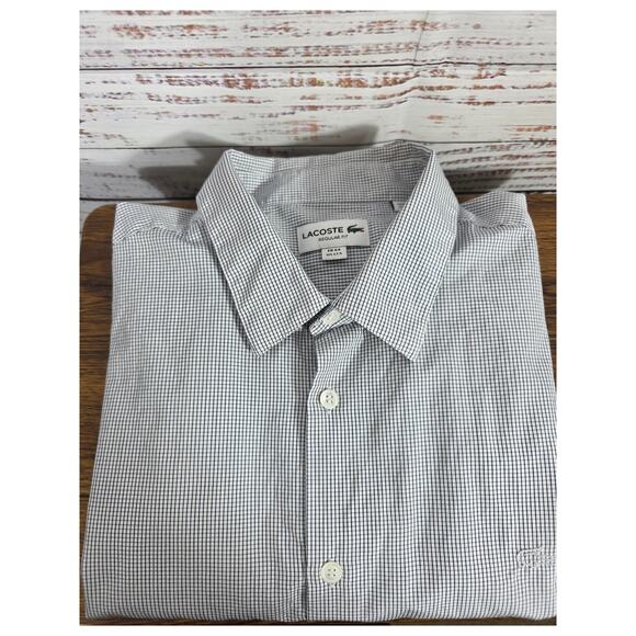 Lacoste men's button up long sleeve Blue/white checkered size 44 - Picture 7 of 7